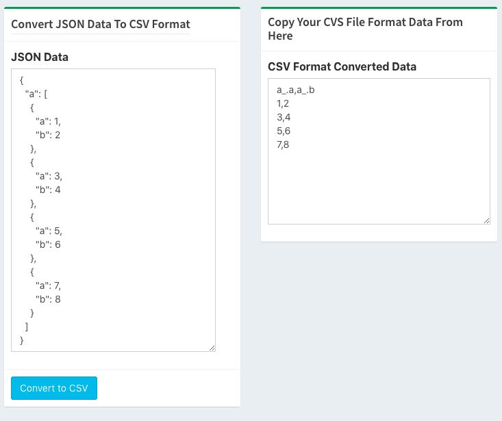 Tool Snapshot JSON to CSV format converter tool